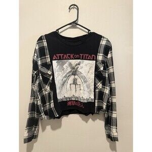 Reworked Upcycle  Oversize Attack On Titan Cropped  One of a Kind Top XS/S